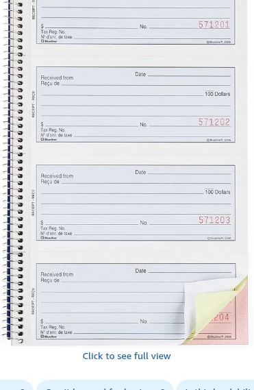 Blueline bilingual carbonless receipt book DC4084BT